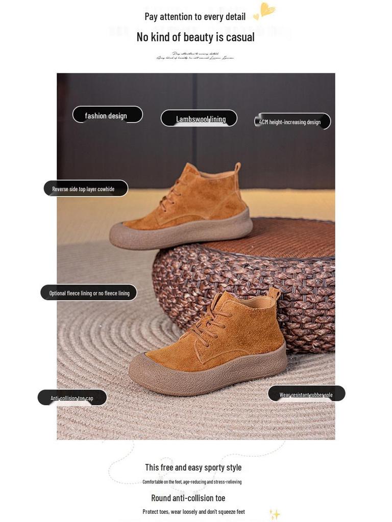 Damskie buty casualowe ze sznurowaniem, z okrągłym noskiem, ze skóry bydlęcej, w dużych rozmiarach 41-43, na miękkiej podeszwie i z aksamitną podszewką, Jesień/Zima 2025