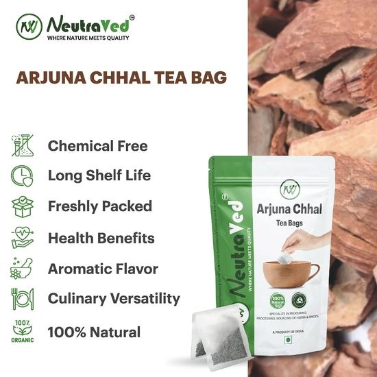 NeutraVed Arjun Tea - 40 Tea Bags | Pure Arjun Bark | Herbal for Bad Cholesterol & Healthy Heart | Arjuna In Reusable Zipper Pouch | Pack of 1