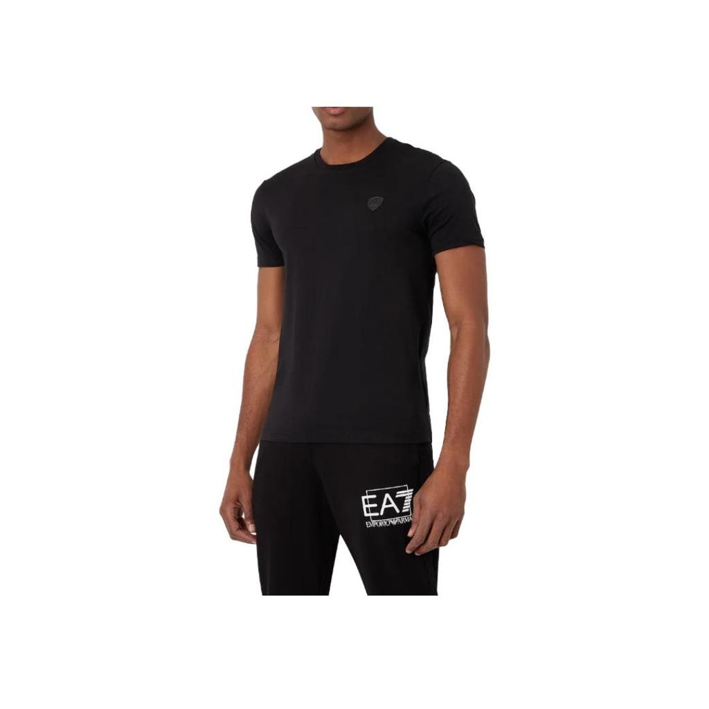 Emporio Armani EA7 SS23 Solid Logo Pullover Short Sleeve T-Shirt Men Tops Black 3RPT41-PJNTZ-1200