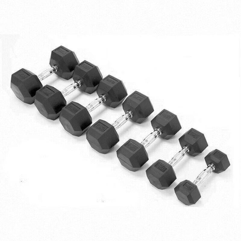 Xilu Rubber-Coated Hex Dumbbell Set with Rack