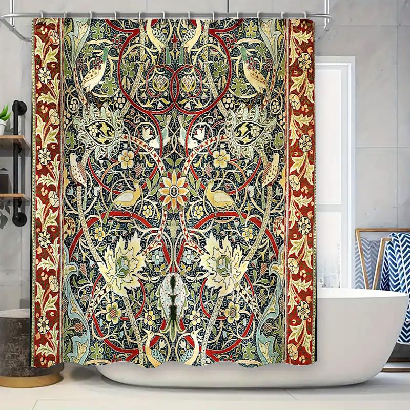 

Vintage Floral Shower Curtain Botanical Pattern Bathroom Decor Nature Theme Waterproof Fabric Backdrop Washable Modern Style W60H190(CM)-1 Pcs