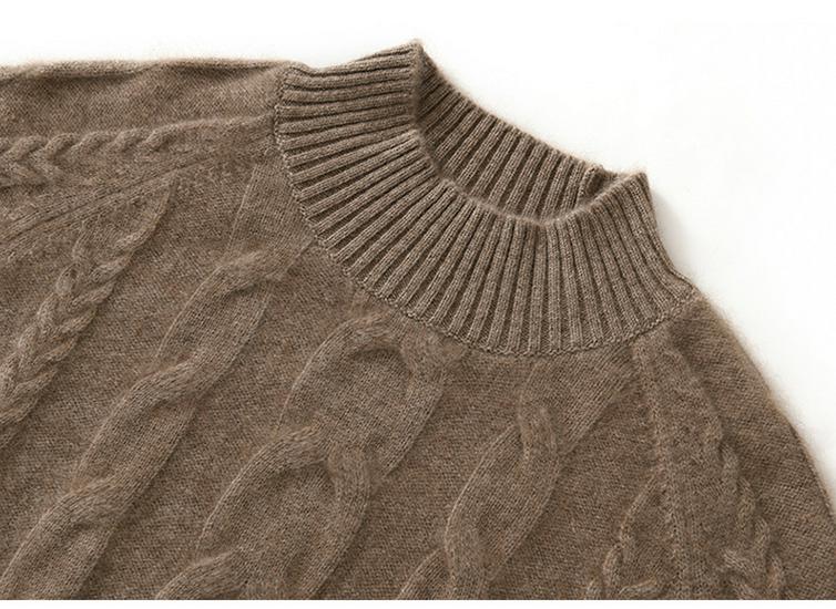 Cashmere Cable Knit Raglan Sweater - Half-High Neck, Loose Fit