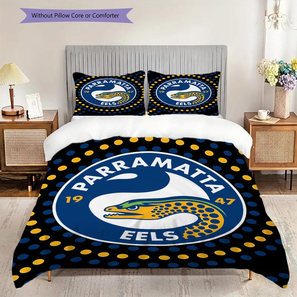 Parramatta Eels Muster Bettwäsche Steppdecke Set Bettbezug Kissenbezug Heimdekoration Geburtstagsgeschenk (1 Bettbezug + 2 Kissenbezüge, ohne Füllung)