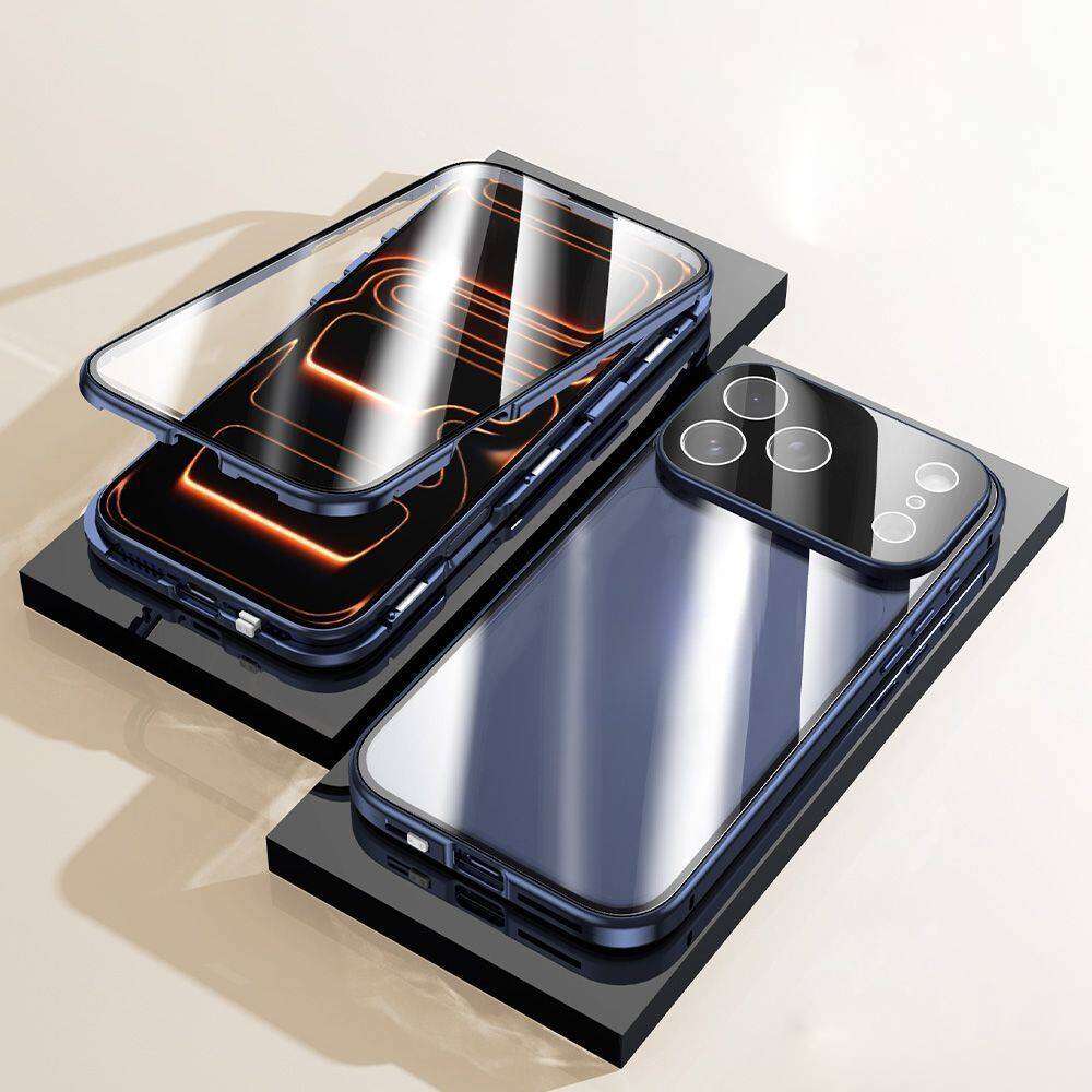 Anti-gluurhoesje voor iPhone 17 Pro Max Air, Dubbelzijdig Gehard Glas, Metalen Frame met Camera Lensbeschermer Telefoon Bumper