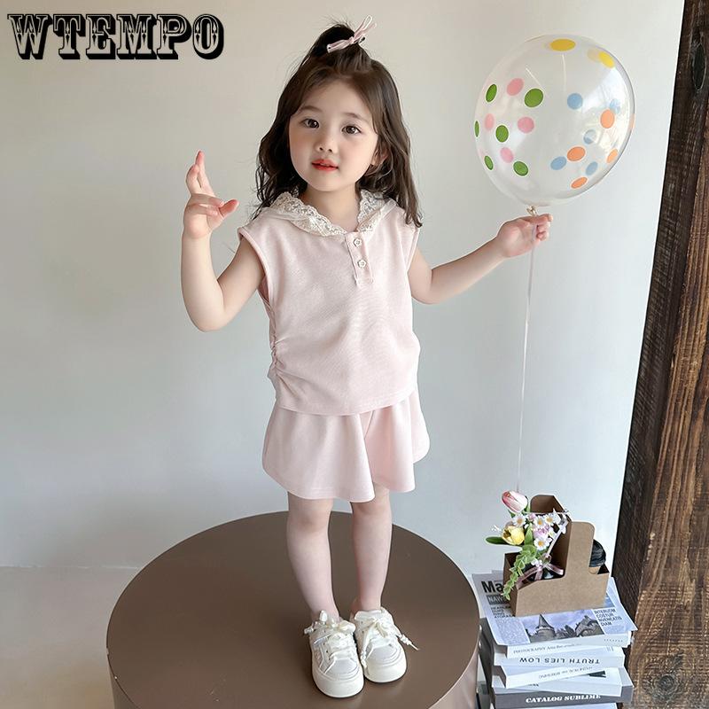 Mädchen Sommer Weste Set Kinder Spitze Ärmellos Zweiteiler Baby Sommerkleidung Trendig