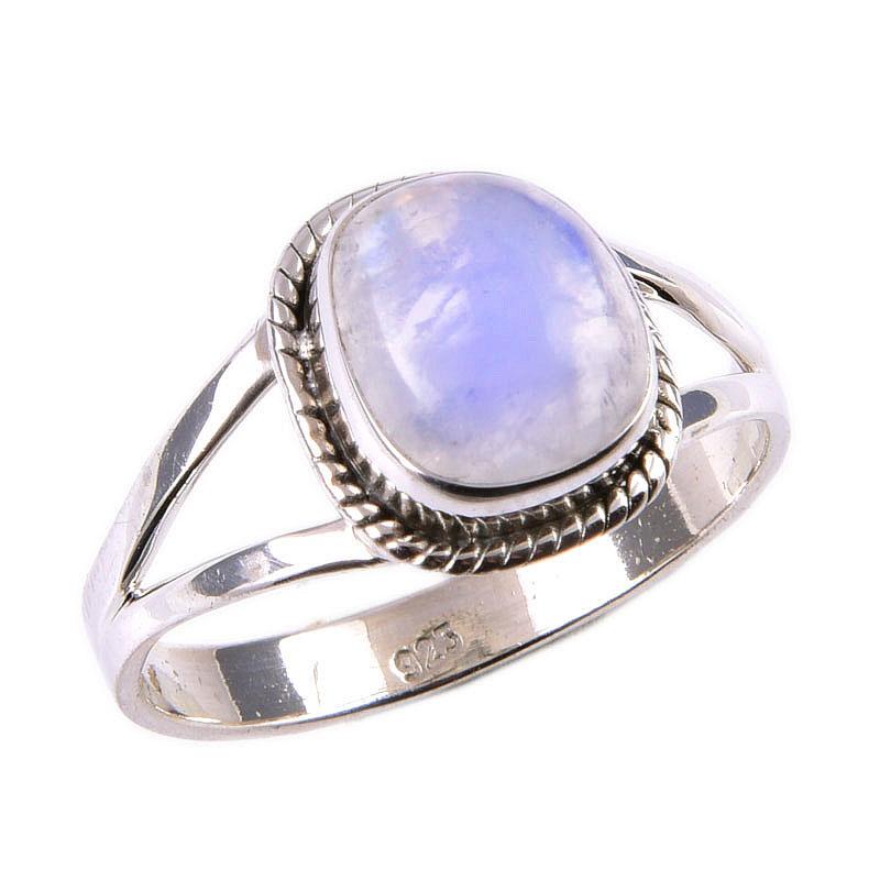 Natural Rainbow Moonstone Gemstone 925 Solid Sterling Silver Ring Size 10 R1i38