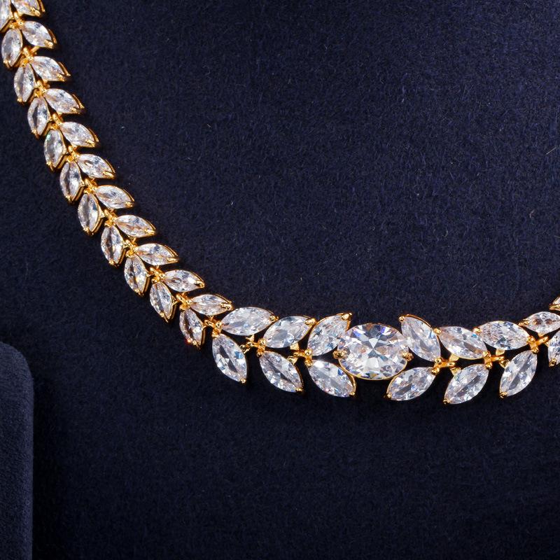 T0147 Necklace Earrings Two-Piece Set, Zircon Electroplated Platinum Set Chain Wedding Dinner Jewelry Set