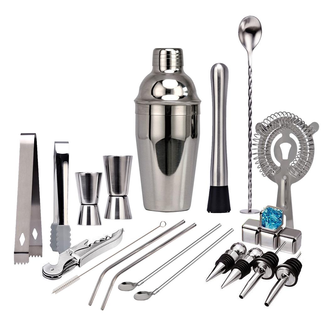Stainless Steel Bartender 22-Piece Set, Cocktail Shaker Shaker, Dispenser, Ounce Cup Bartending Tool