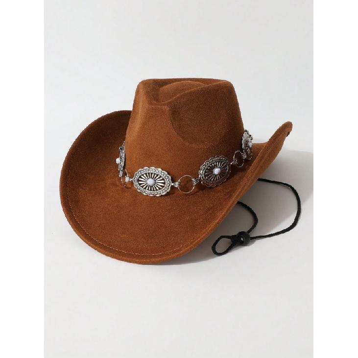 Western cowboy style faux suede hat Vintage metal decorative hollowed-out belt accessory Stage Performance Outdoor Party