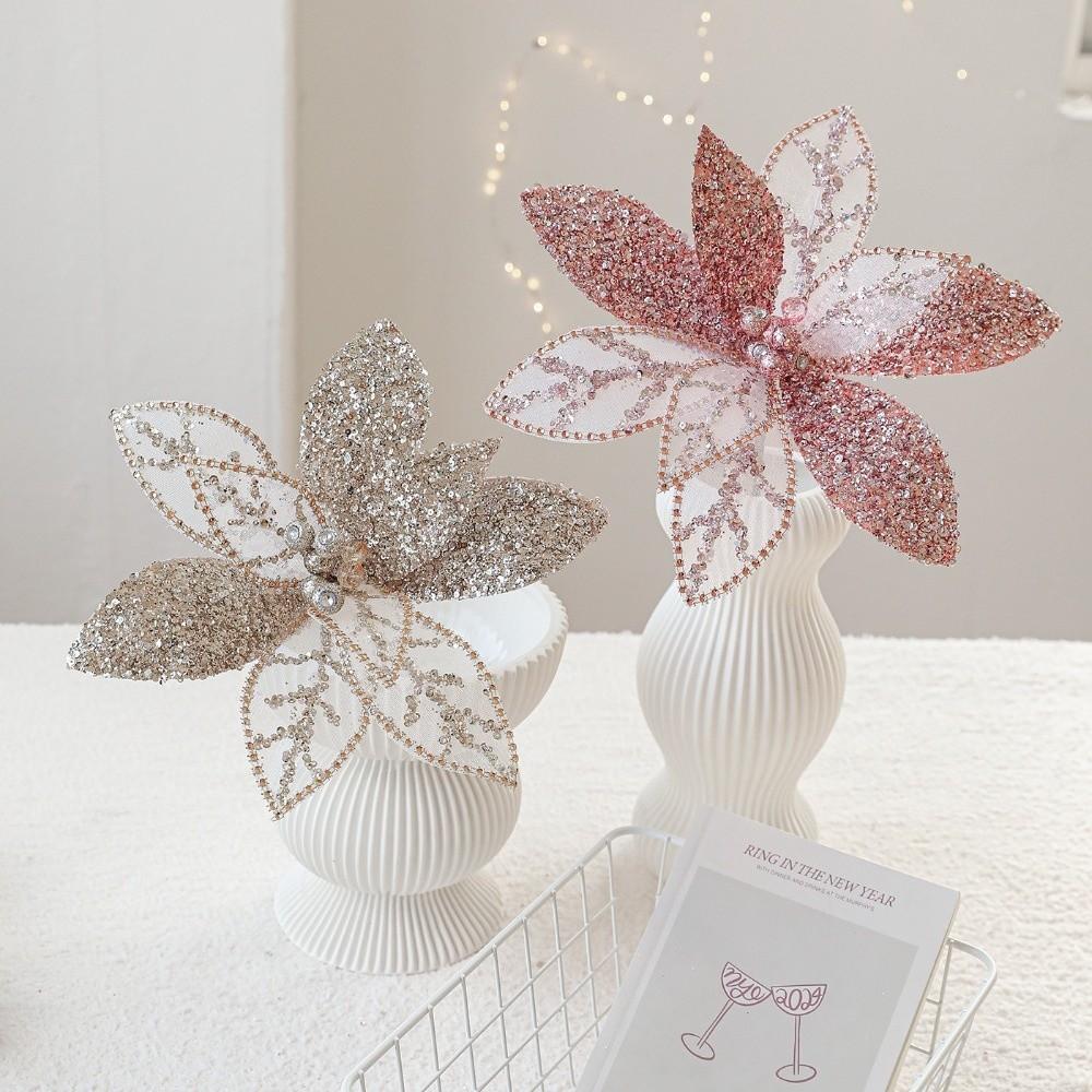 New 31CM Artificial Poinsettia Flower Sequins Sparkling Simulation Flowers Glitter DIY Christmas Flower Wedding Decoration