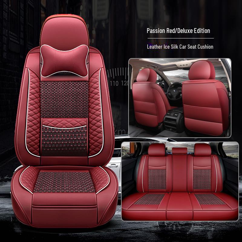 Full-Cover Leather Car Seat Cushion - Ice Silk, Universal Fit, Five Seats