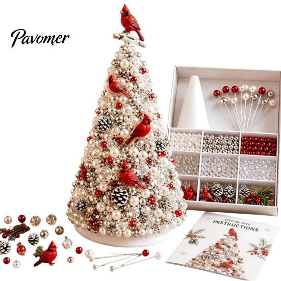 Handmade Gift for Craft Lovers DIY Beaded Tree Kit Adults, Christmas Bead Kit, Ornament Crafting Set 3D Holiday Tabletop Mantel Decoration Festive