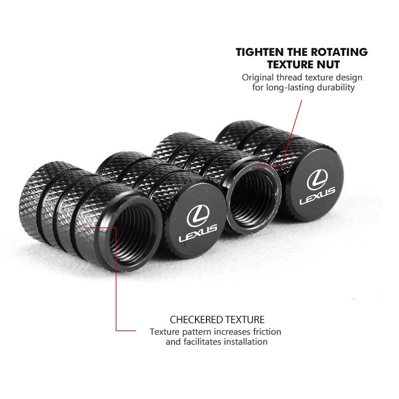 4PCS Car Wheel Tire Valve Cap Cover Airdust Waterproof For Lexus UX250h RX450h RX300 GX470 CT200h RX400h NX300h RX350 AEI1