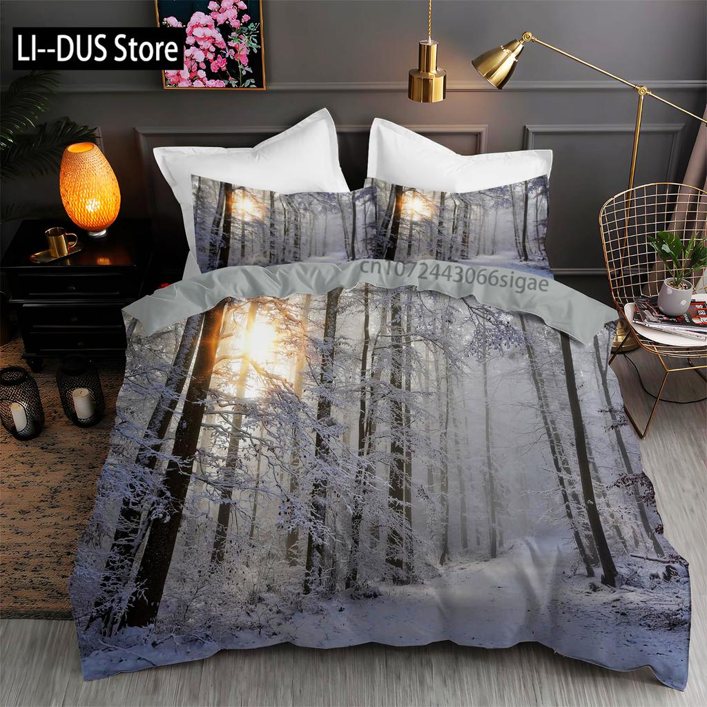 Snow Christmas Duvet Cover Set Decorative 3 Piece Bedding Set With 2 Pillow Shams Single King Queen Twin Size Bed Collection