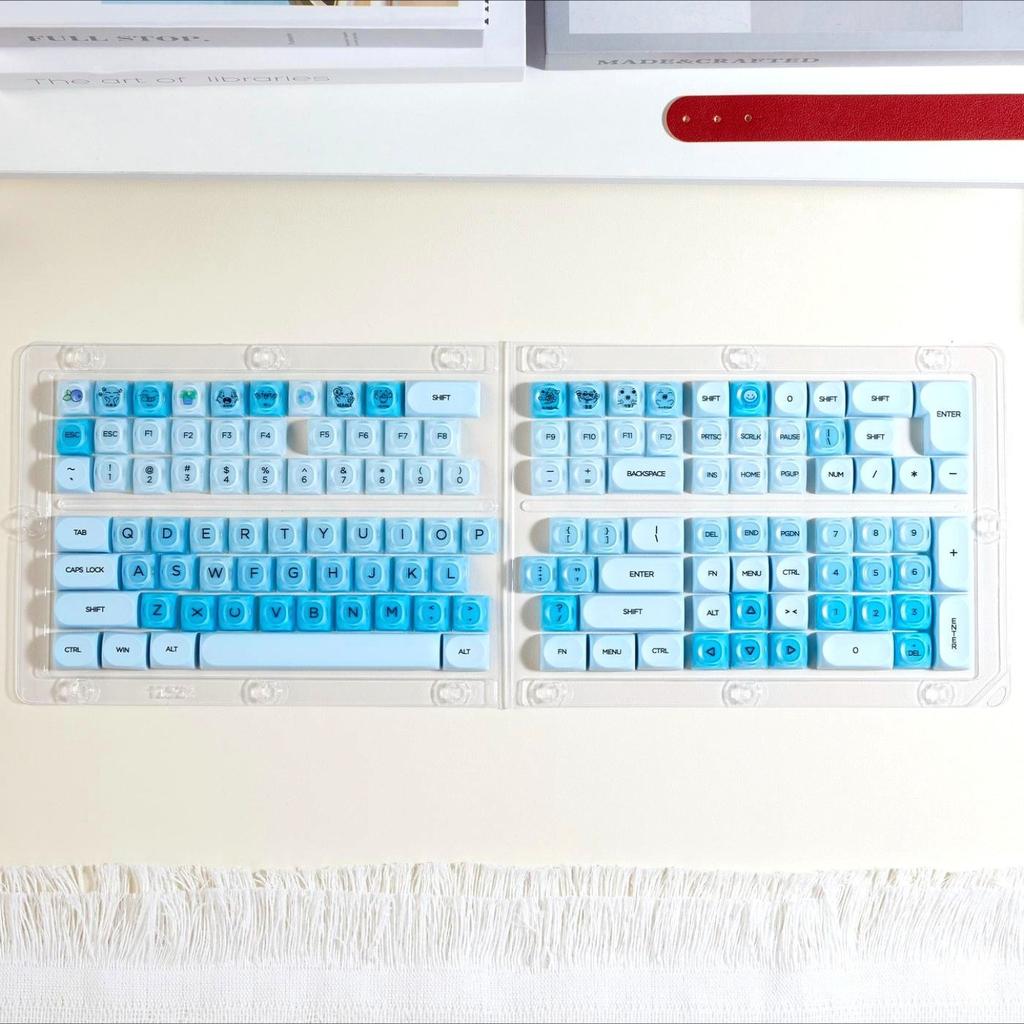 Sky Sea Blue Theme HOM Keychain Kit PBT+PC 130+Cute Trendy Ball Cap Keys Compatible with Mechanical Keyboard Wooting