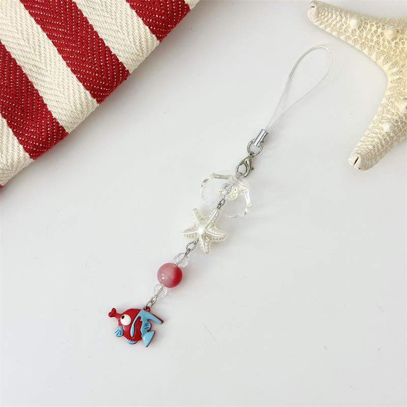 Cute Clownfish Starfish Wind Chimes Phone Lanyard Strap Keyring Pendant Anti Lost Phone Chain Bag Ornament Cell Phone Charm Gift