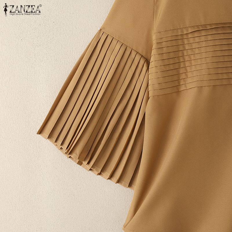 ZANZEA Women Casual Round Neck Solid Color 3/4 Sleeve Blouse