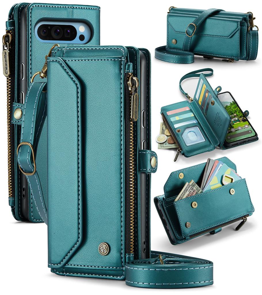 For Google Pixel 7a/Pixel 8/Pixel 8 Pro/Pixel 9/Pixel 9 Pro/Pixel 9 Pro XL/Pixel 9a Multifunctional Storage PU Leather Crossbody Phone Case