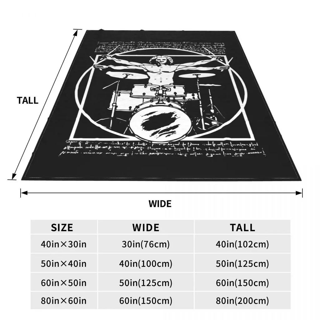 Drums Da Vinci Blanket Vitruvian Man Drummer Vintage Music Fleece Vintage Breathable Throw Blankets for Bedding Lounge Winter