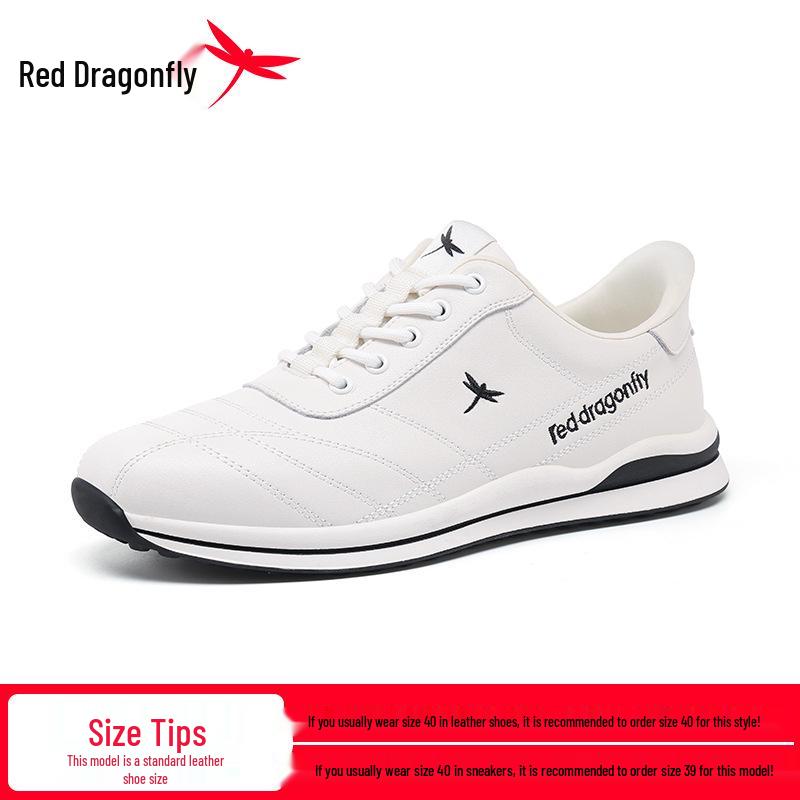 Red Dragonfly Men s Waterproof Leather Winter Casual Sneakers, Non-slip, White 41