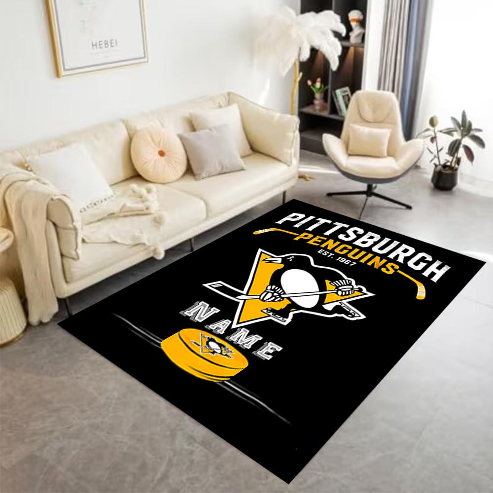Pittsburgh Penguins Hockey Team Personalized Name Floor Mat Suitable for Foyer Hallway Balcony Game Room Antislip Carpet Decorate Offices
