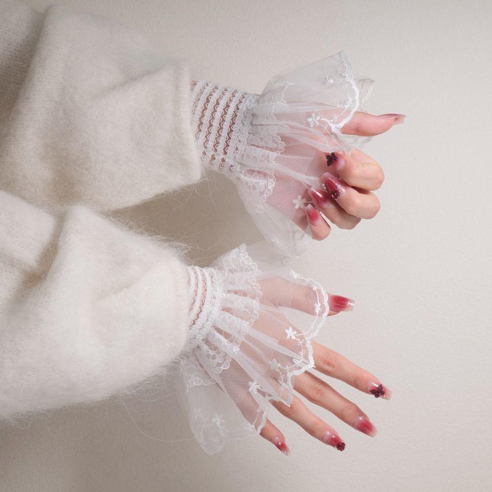 Solid Color Lace Ruffled Wrist Victorian Lolita Style Cuffs Fashion Fake Sleeves Cuffs  Wedding