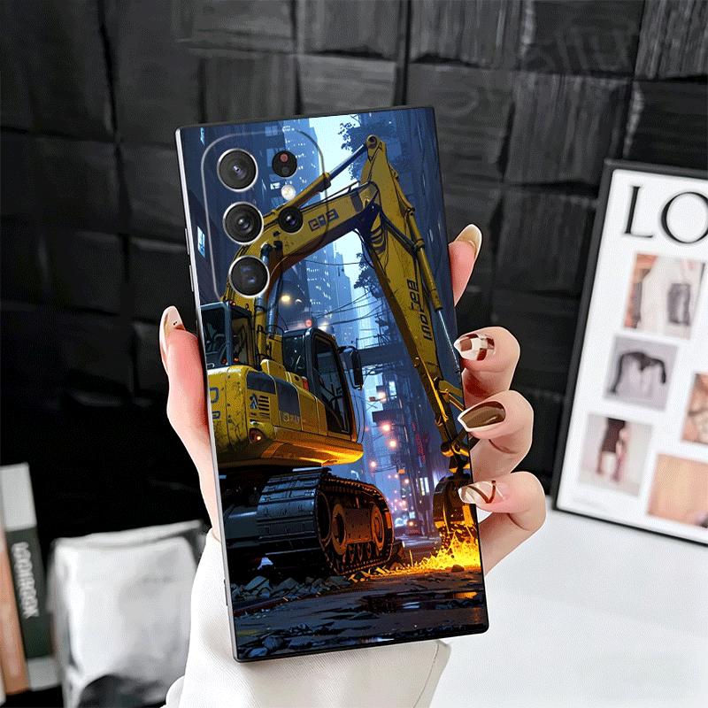 Excavating Machinery Cool Soft Phone Case for Samsung Galaxy S26 S25 Edge S24 Ultra S23 Plus S22 S21 FE S20 Black Cover Back She