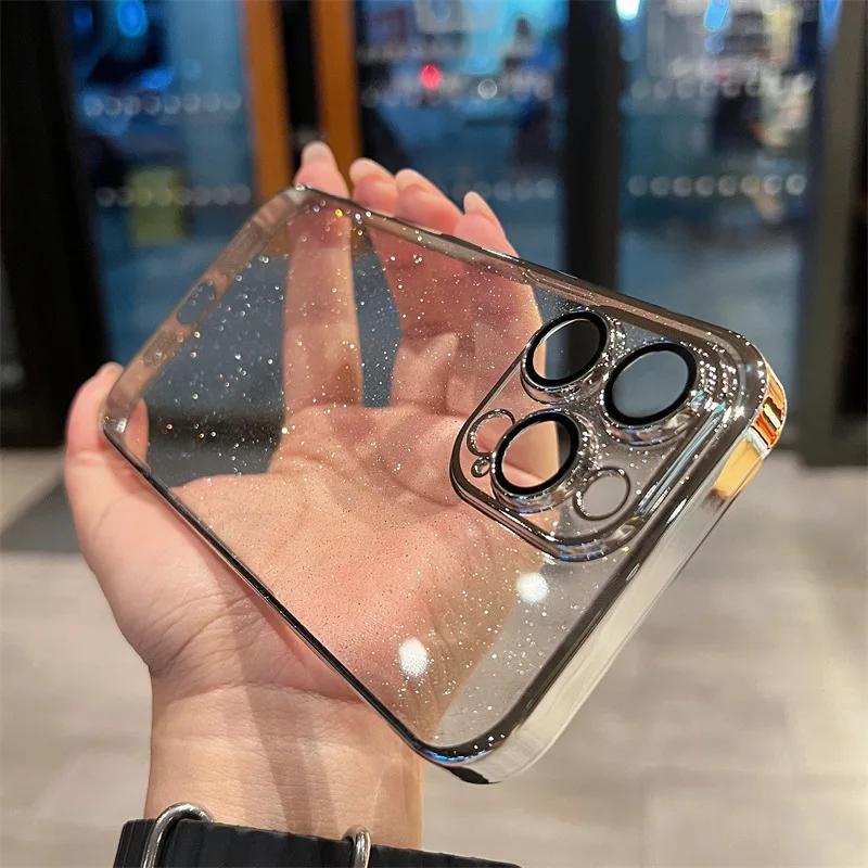 Camera Lens Protection Luxury Glitter Bling Hard Case for IPhone 14 Plus 13 12 15 Pro Max 14Pro 13Pro I15 I Phone Plating Cover