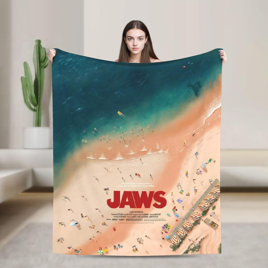 Jaws Shark Wool Blankets 80s Movie Awesome Throw Blanket for Sofa Bedding Lounge 150*125cm Bedspreads