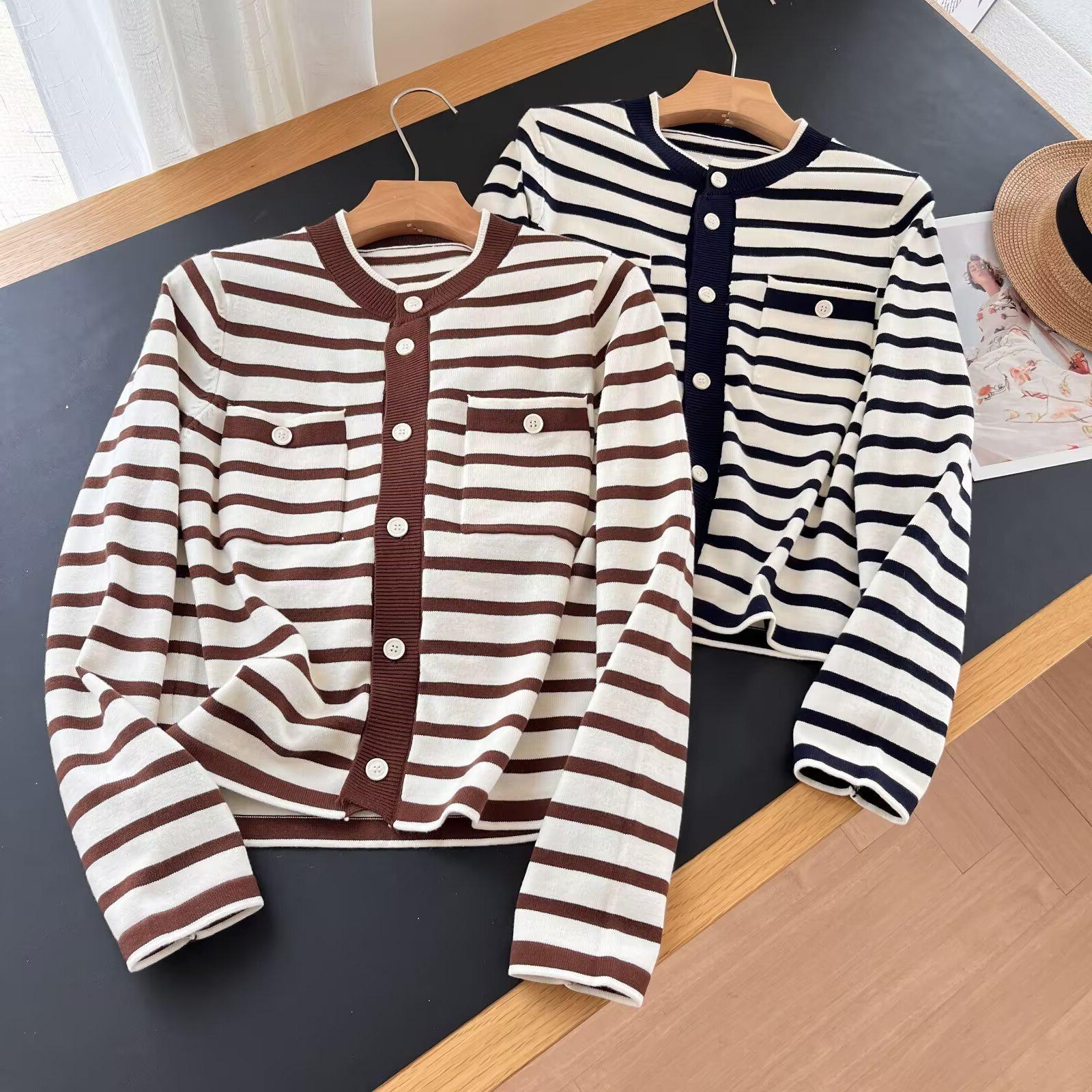 

BM&MD&ZA Women s Striped Knit Cardigan - Spring/Summer Round Neck Fashion Medium