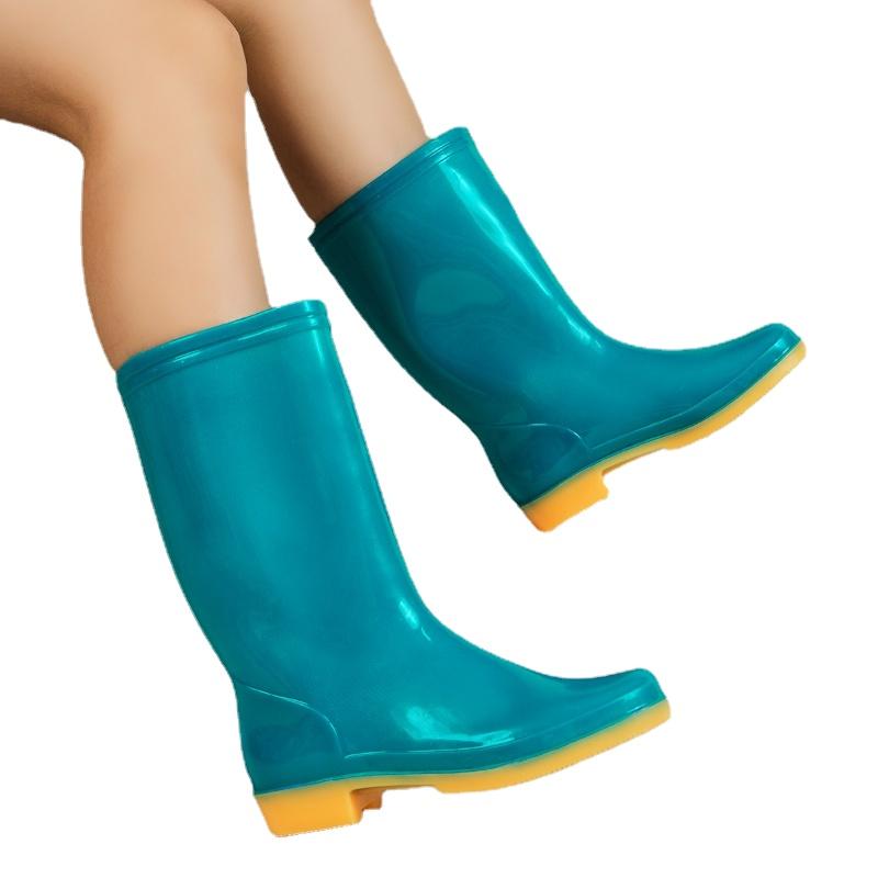 Rain Boots for Women Round Toe Chunky Heel Mid Calf Boot Outdoor Waterproof Non-slip Platform Female Shoes 2025 Autumn Fashion