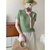 Vintage Wrinkled Short Sleeve Women  High Neck Slim Fit Summer Magic Casual Thin Top