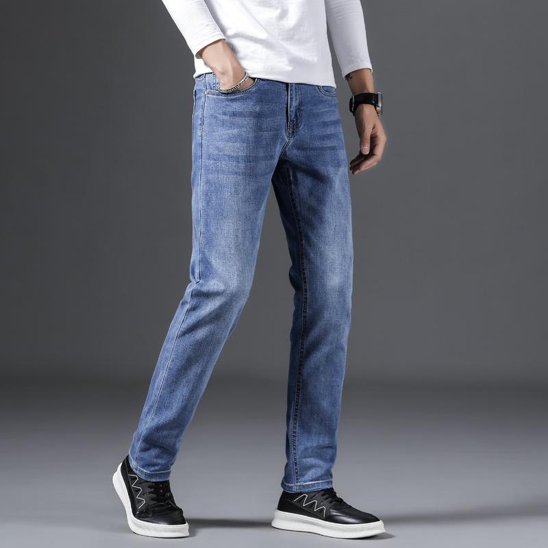 Pantalones largos elásticos de cintura alta, holgados, rectos, de mezclilla para hombre, ropa de temporada para hombre