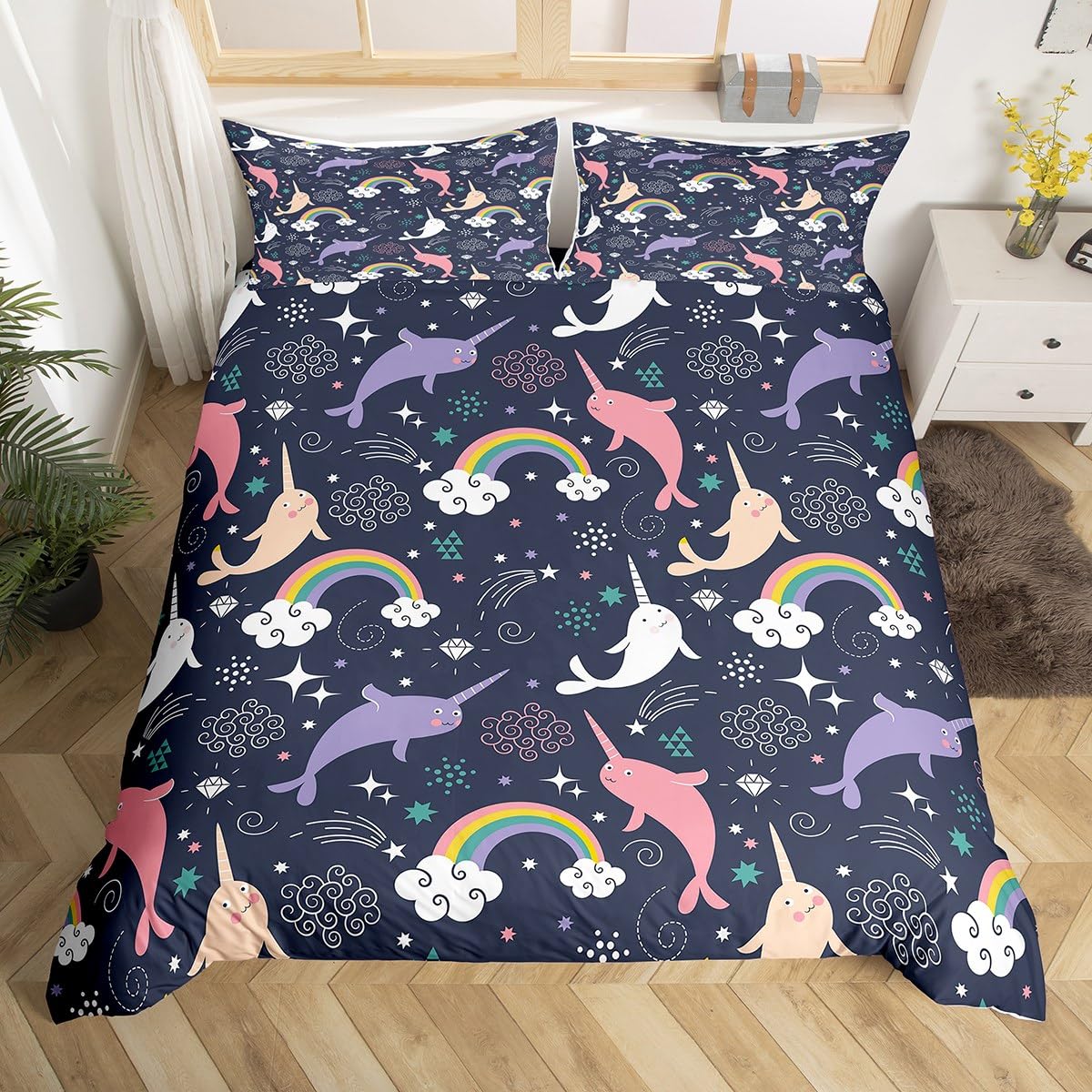 

Пододеяльник с изображением синего морского кита King Full Cartoon Ocean Animal Kids, комплект постельного белья Coastal Beach, пододеяльник с изображением волн океана EU Single(135x200cm)