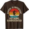 Skiing is Importanter Than School Funny Retro Sunset Graphic Tee Unisex Casual TShirt