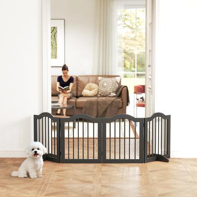 Freestanding Dog Gate with Feet, Foldable, 4 Panels, 208 X 29.5 X 61 Cm, Black