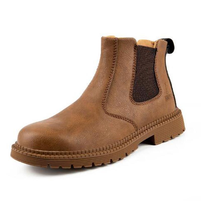 

Водонепроницаемая защитная рабочая обувь, мужские кожаные ботинки Chelsea со стальной головкой, мужская обувь, неразрушимые строительные защитные ботинки H546 48 коричневый