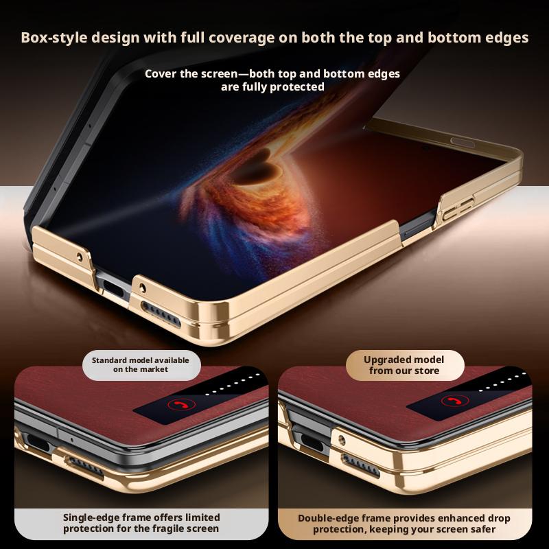 For Honor Magic V6 All-in-one Leather Case Luxury Gold-rimmed Skin-friendly Leather Magnetic Cover For Magic V6 Shockproof Funda