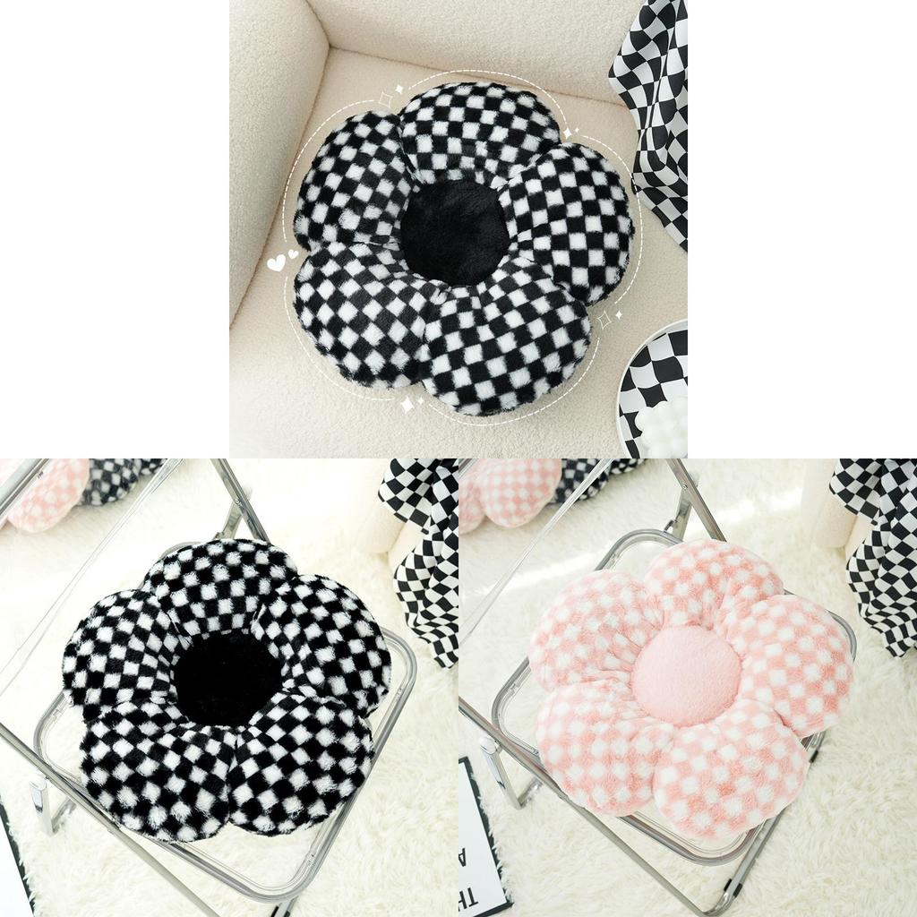 Modern Minimalist Floral Pattern Pillow With Faux Bunny Fur Cover For Sofa Decor