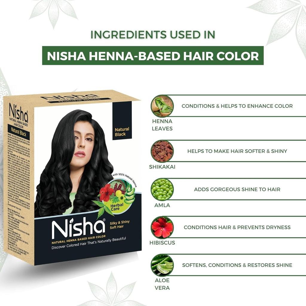 Nisha Natural Henna Powder Hair Colour Natural Black Semi-Permanent Hair Dye For Silky Shiny Hair 60g Pack Of 1