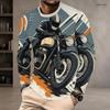 Men's Autumn and Winter Motorcycle 3D Printed Crew Neck Long Sleeve T-Shirt