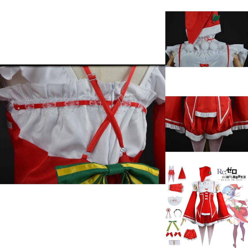 Rezero Rem Ram Christmas Cosplay Dress Costume High Quality Santa Snow Outfit