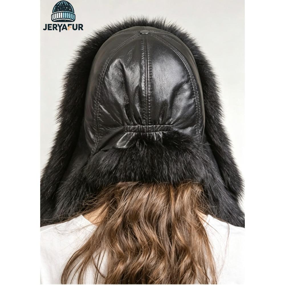 JERYAFUR Women White Ushanka Trapper Hat, Faux Fur Ear Flap with Pom Poms Warm Ladies Winter Cap for Snowy Cold Weather