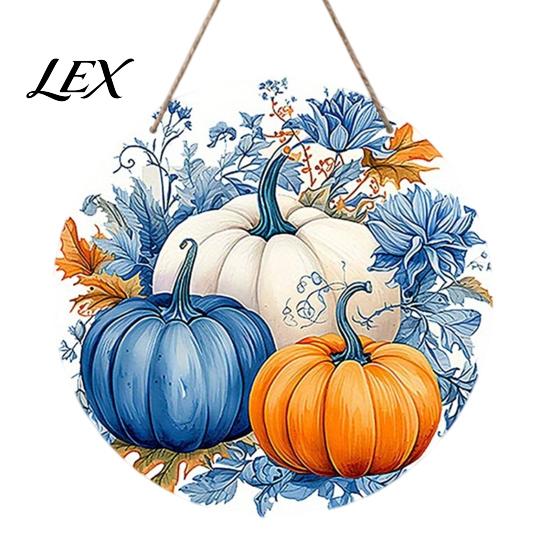 Outdoor Farmhouse Seasonal Decoration Harvest Festival Welcome Sign for Front Door, Rustic Wooden Hanging Autumn with Hemp Rope, Pumpkin Plaque