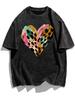 Vintage Washed Leopard Zebra Heart Print TShirt Wild Animal Pattern Casual Short Sleeve Soft Loose Streetwear Unisex Daily Top