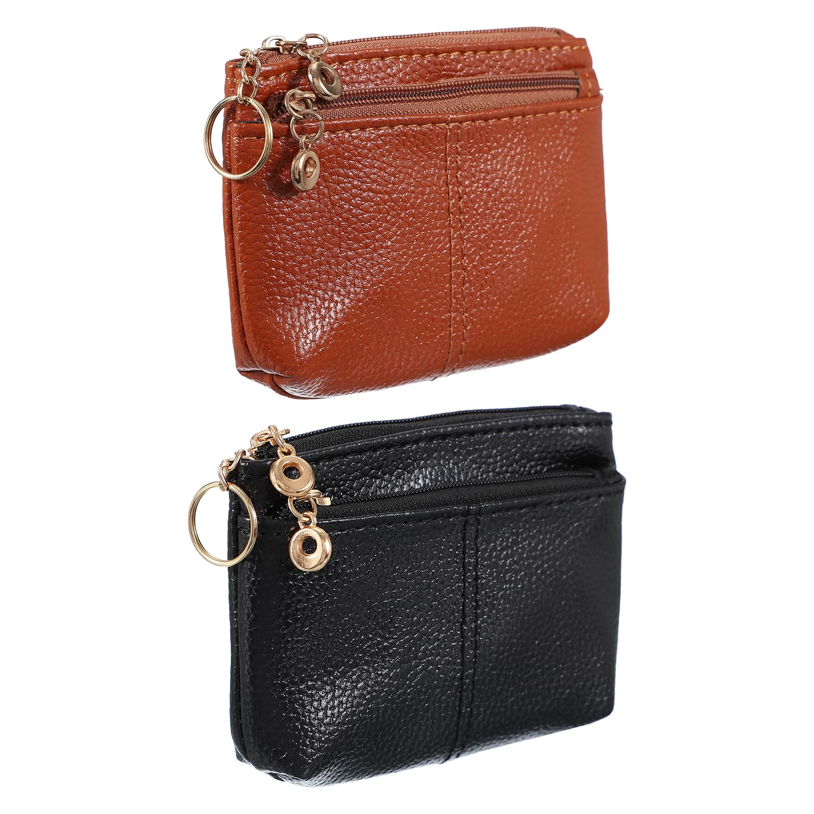 

PATIKIL 5 x 3.5 Coin Purse Pouch, 2-Piece Leather Change Purse with Zipper Key Ring, Small Organizer Bag for Women and Men, Home Use, BlackBrown