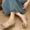 Fashion Hair and Thin Heel Temperament 2025 Summer New Square-toed Rhinestone with Sandals and Slippers for Women
