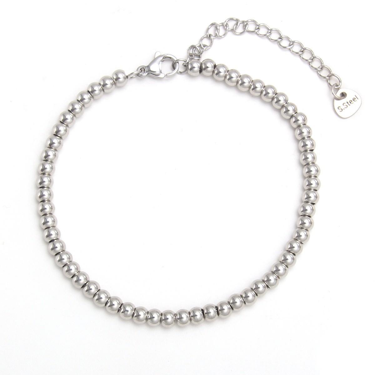 

Steel Bead and Pearl Bracelet, 304 Stainless Steel Elastic String Bracelet NL01-4 4mm