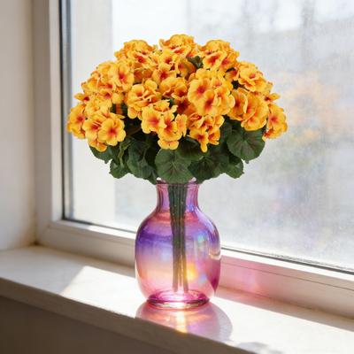 Yousheng 1/6/12Pcs Artificial Geranium Flower with Green Leaves Realistic UV Resistant Fake Silk Flower Indoor Outdoor Garden Patio Balcony Decoration