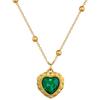 Luxury Gold Color Stainless Steel Heart Emerald Pendant Necklace for Women Classic Green Crystal Bride Collar Jewelry Accessory